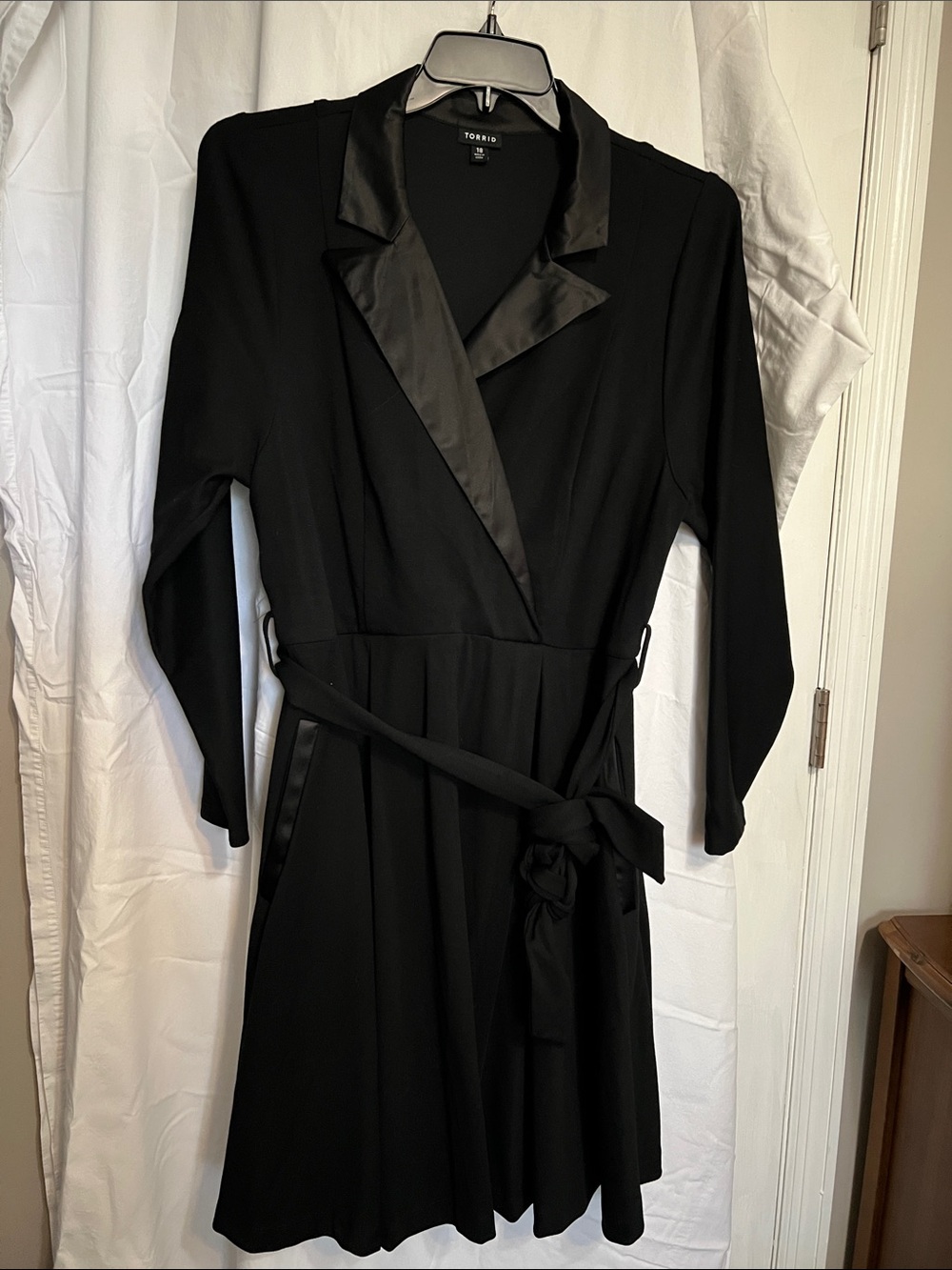 torrid Black Satin-Trim Wrap Dress with Belt